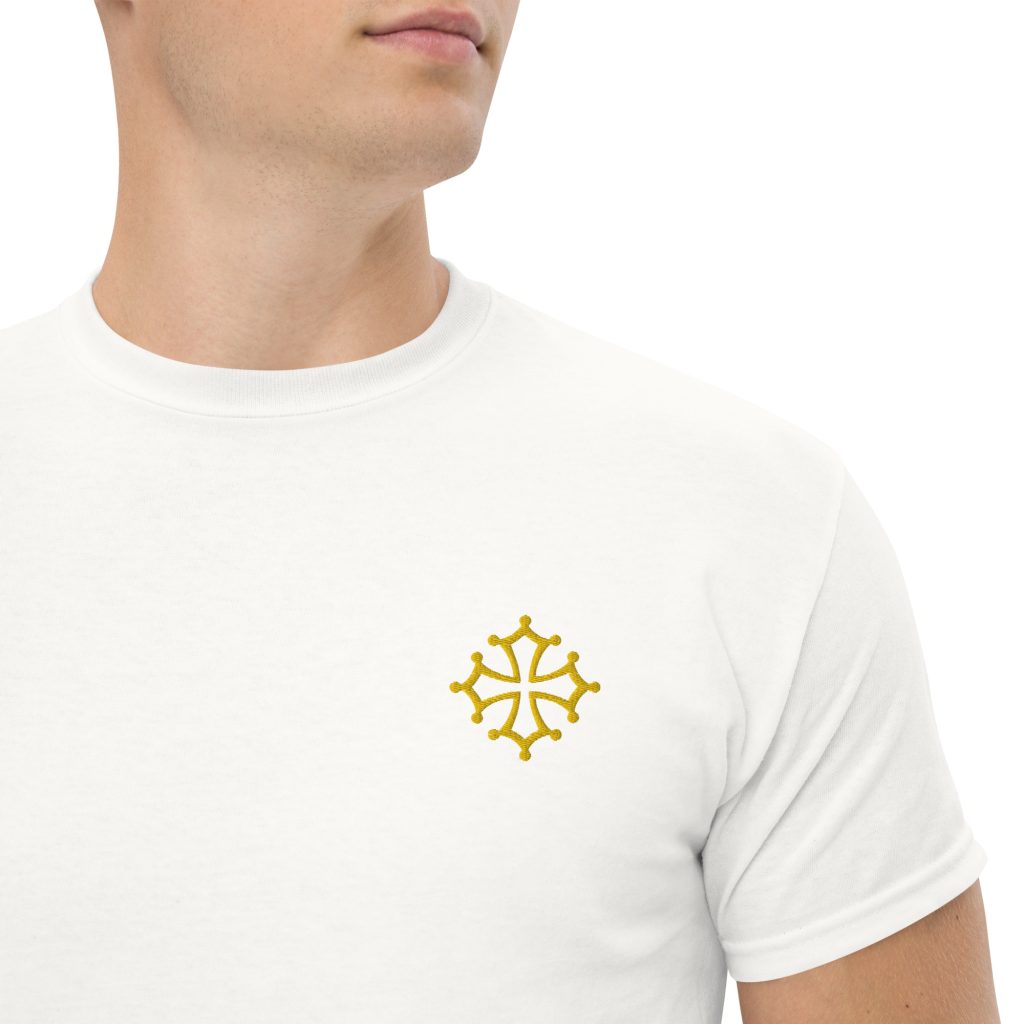 tshirt brodé d'une croix occitane en or